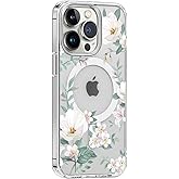 KELUOAS Clear Magnetic Case for iPhone 12/12 Pro Phone Case [Compatible with MagSafe Charger] Gardenia Floral Print Pattern Slim Anti-Scratch Cover for Women Girl