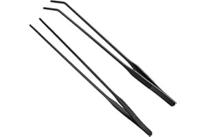 Black Aquarium Tweezers Set HRASY Stainless Steel Straight and Curved Tweezers Long Handle Reptile Feeding Tongs for Fish Tank Aquatic Plants, Pack of 2, 10.6 Inch