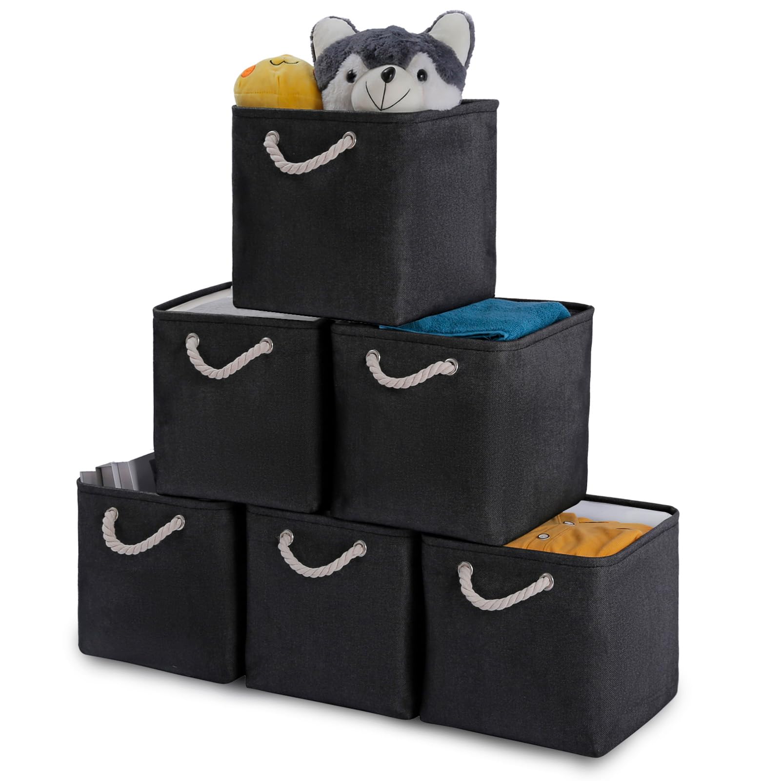 Photo 1 of Oterri 6 Pack Cube Storage Bins, Foldable Storage Cubes, 11x11 Inch Fabric Cubes Storage Basket, Decorative Storage Basket for Home, Shelves, Nursery Organizers(Black)