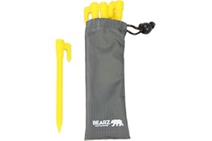Plastic Stakes by BEARZ Outdoor. Small Tarp Stakes/Tent Spikes for Sand, Lawn, Beach Blankets. Compact & Lightweight Tent Peg