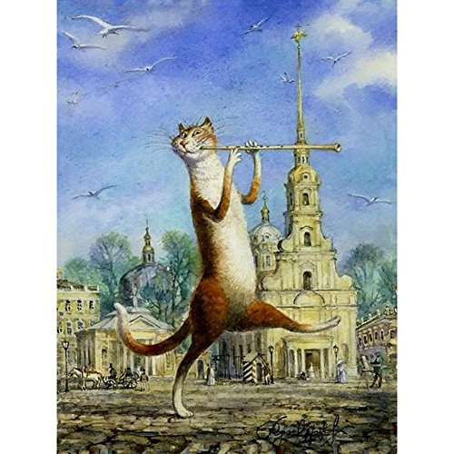 Adarl Framed DIY Oil Painting Paint By Number Kit Image Drawing On Canvas By Hand Coloring Arts Crafts & Sewing NEW Flute Cat