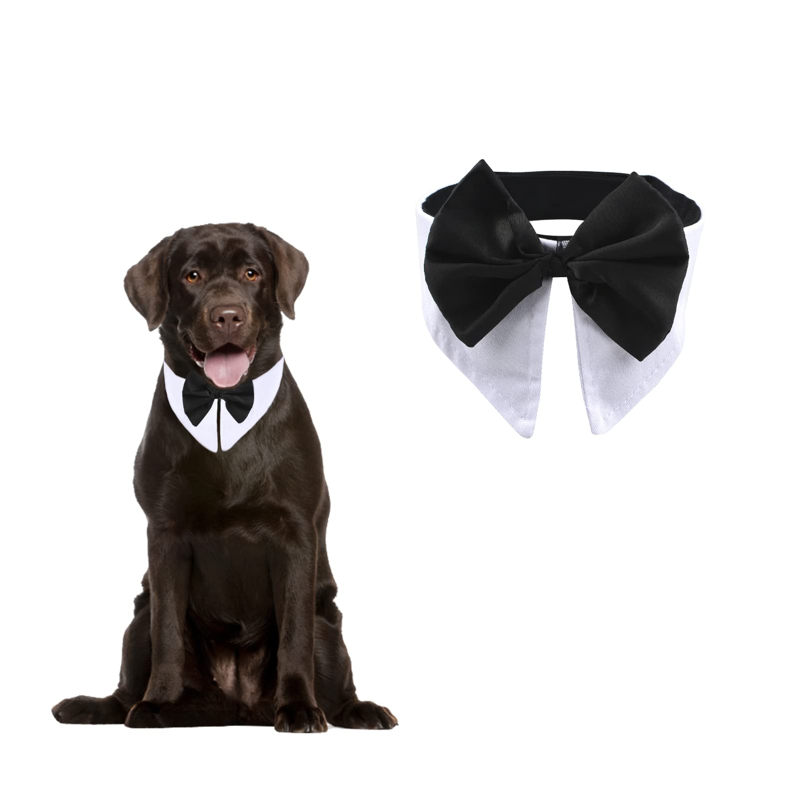 HACRAHO Formal Pet Bowtie Collar, 1 Piece White Adjustable Pet Neck Tie Costume Soft Cotton Tux Dog Bowtie for Wedding Birthday Party for Dogs Cats, Neck Girth 26-27.99"