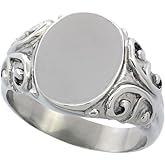 Stainless Steel Medium Signet Ring Solid Back Flawless Finish with C Scrolls 1/2 inch Sizes 5-10