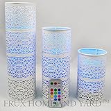 Frux Home and Yard 3 Piece Metal Lanterns with Flameless Pillar Candles and Remote Control, Glossy White