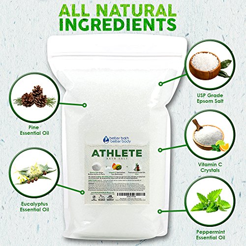 Athlete Bath Salt 128 Ounces Epsom Salt with Lavender, Pine, Peppermint and Eucalyptus Essential Oils Plus Vitamin C and All Natural Ingredients