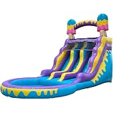 POP JUMP 16ft Ice Pop Inflatable Wet Dry Dual Slide with Pool &amp; Blower | 100% Commercial Reinforced PVC Inflatable Slide for Backyard, Front Entry for Easy Supervision for Climbing and Sliding