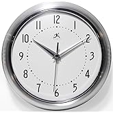 Infinity Instruments LTD. Retro 9 inch Silent Sweep Non-Ticking Mid Century | Modern Kitchen Diner Wall Clock Quartz Movement Retro Wall Clock Decorative (Silver)&hellip;