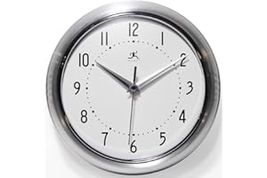 Infinity Instruments LTD. Retro 9 inch Silent Sweep Non-Ticking Mid Century Modern Kitchen Diner Wall Clock Quartz Movement Retro Wall Clock Decorative (Silver)…