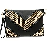 NIGEDU Oversized Clutch Bag Purse Women PU Leather Crossbody Shoulder Bags Studded Wristlet Handbag Rivet Envelope Clutches