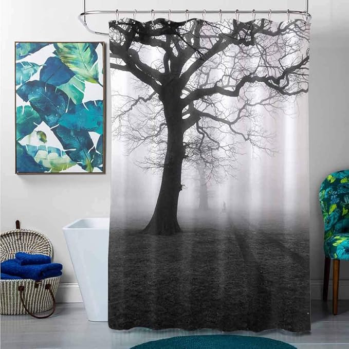 StarsART Cortinas de Ducha para baño, Color Verde Azulado, árbol Muerto