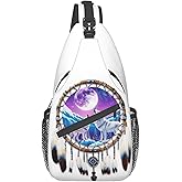 GTEVUTS Native American Wolf Dream Catchers Crossbody Bags Sling Bag for for Women Men- Cute Fashion Chest Bag- Small Shoulder Bags Travel Hiking Cycling Daypack Adult Backpack