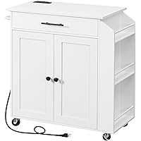 HOOBRO Kitchen Island with Power Outlet, Kitchen Storage Island with Spice Rack and Drawer, Rolling Kitchen Cart on Wheels, f