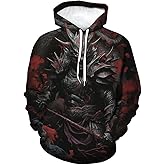 Girren Novelty Samurai Graphic Hoodies For Men Cool 3D Print Pocket Sweatshirt Pullover