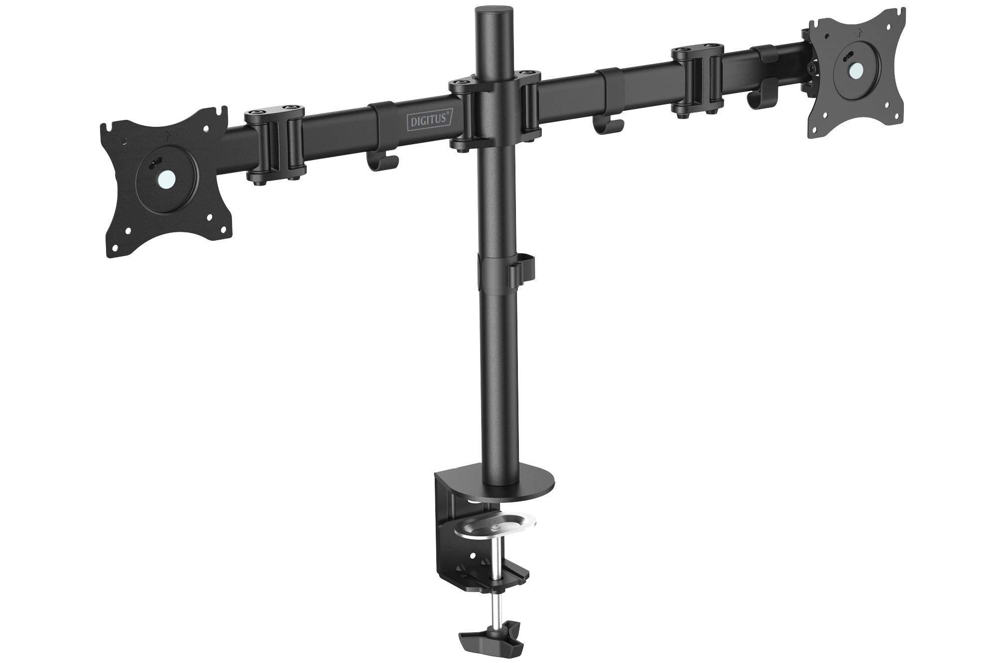DIGITUS Monitor Bracket - Table Clamp - 2 Monitors - Up to 27 Inches - Up to 2x 8 kg - VESA 75x75, 100x100 - Black