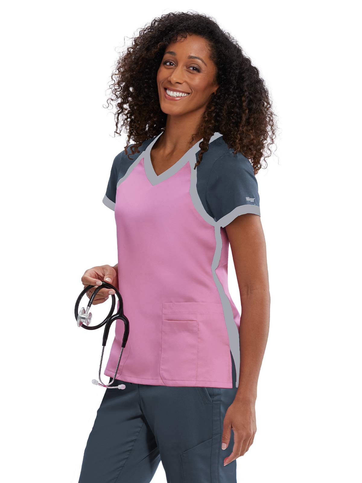 BARCO Grey's Anatomy 41435 Women's 3-Pocket V-Neck Color Block Scuba Scrub Top