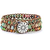 YGLINE Boho Handmade Natural Stone Bead 3 Row Wide Wrap Wrist Statment Bracelet Jewelry Collection