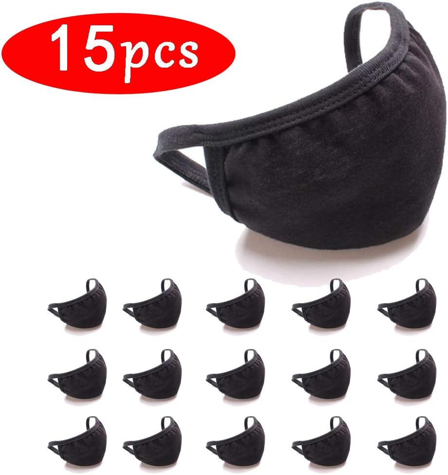 15 Pack Unisex Mouth Màsk ，with Comfortable Earloop，Individually Wrapped Black Màsk，Black Cotton Face Màsk, Washable，Reusable Cloth Màsks for Smoke Cycling Camping Travel