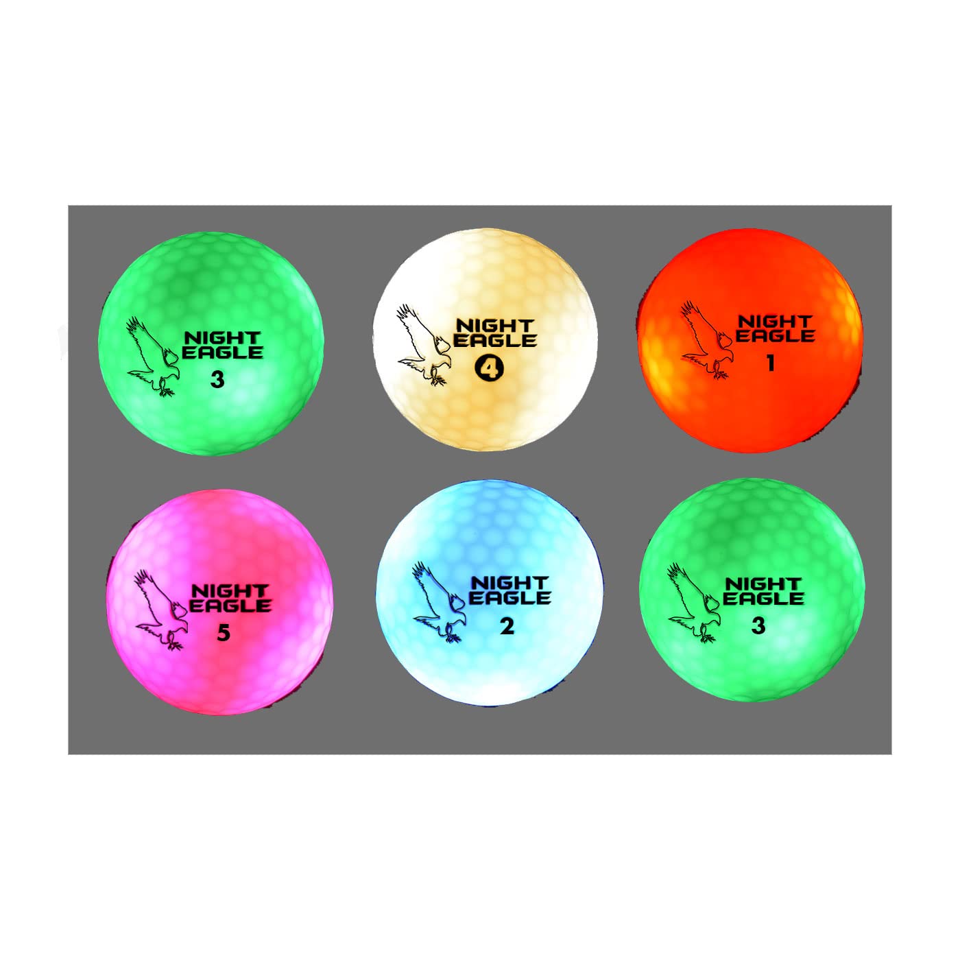 Night Eagle CV LED Golf Balls - Light Activated - No Timer - 6 Pack (7 Color Ball 6 Pack) — image 1