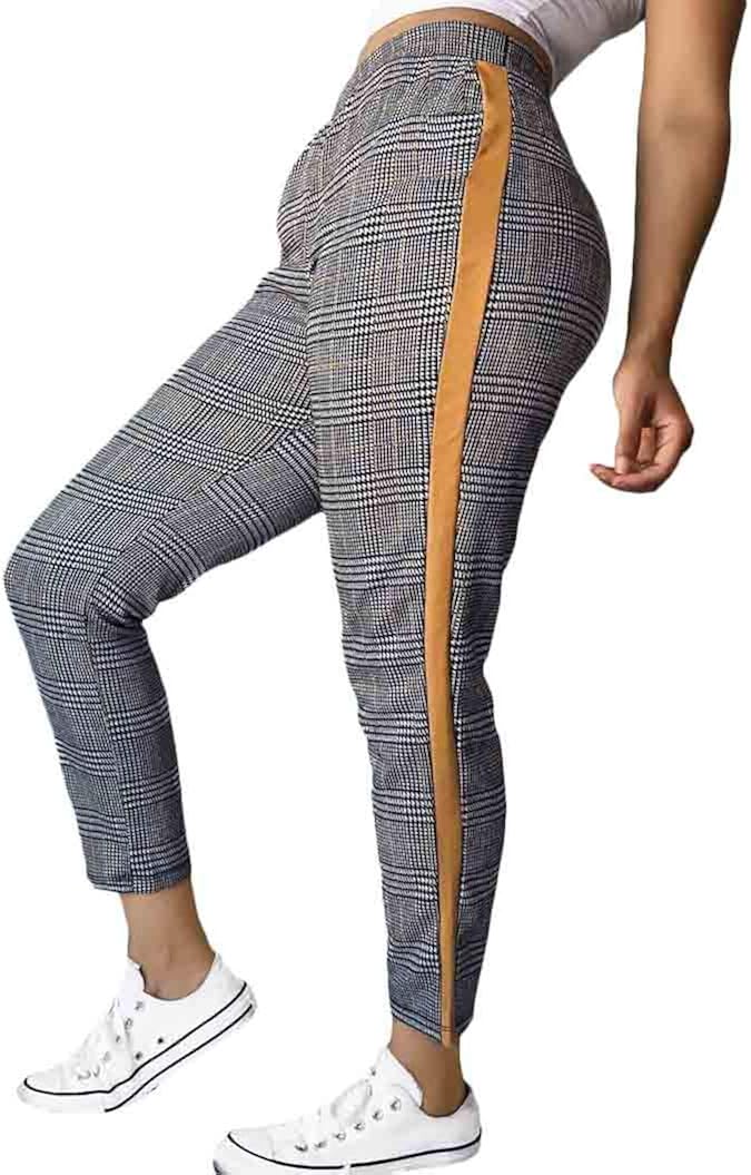 plaid pants with side stripe