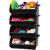 ReadySpace Plastic Containers for Organizing and Storage Bins for Closet, Kitchen, Office, Garage or Pantry Organization, Stackable Bins, Extra Large (14.8" x 16.5" x 7"), 4-Pack, Black
