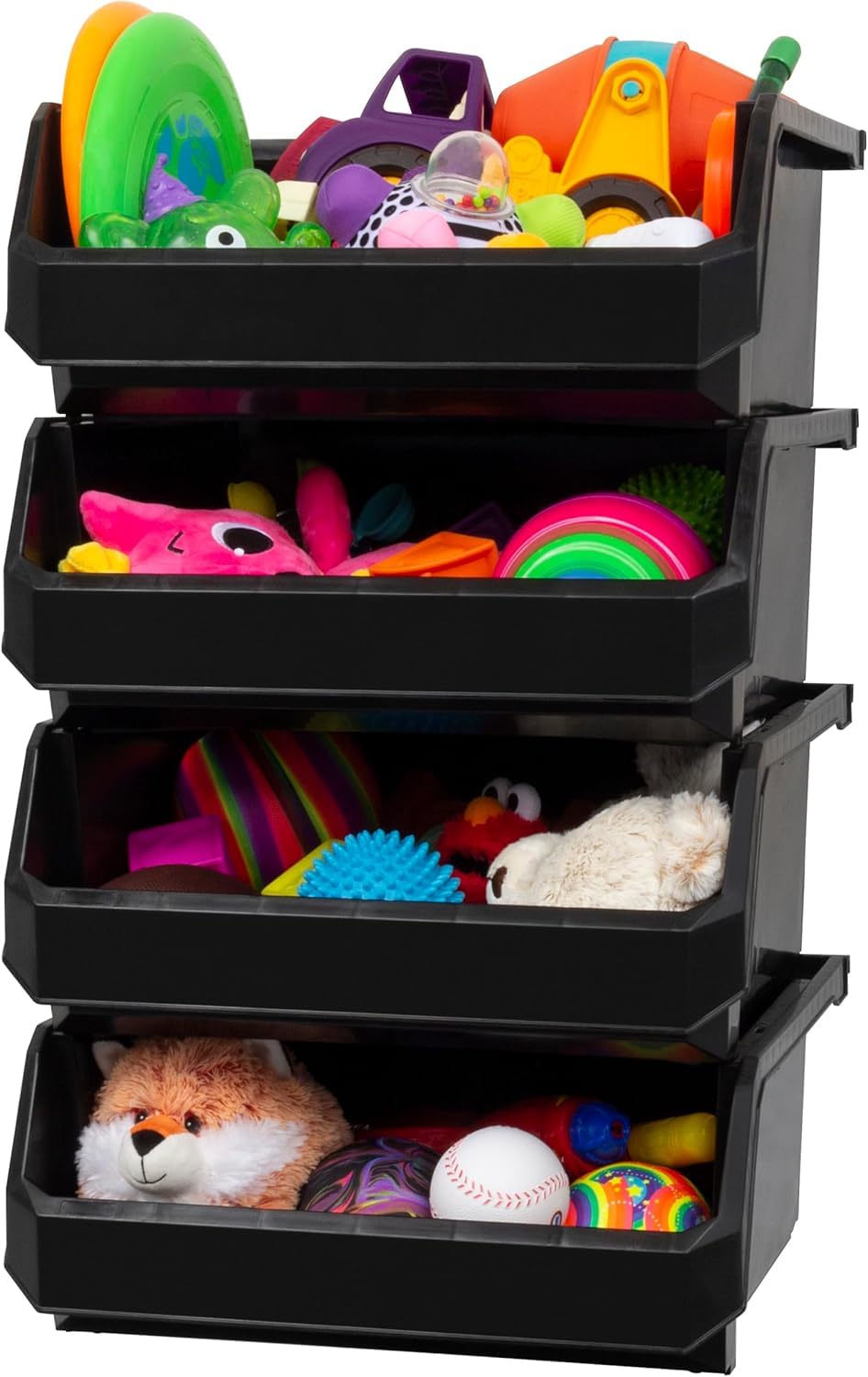 ReadySpace Plastic Containers for Organizing and Storage Bins for Closet, Kitchen, Office, Garage or Pantry Organization, Stackable Bins, Extra Large (14.8" x 16.5" x 7"), 4-Pack, Black Image