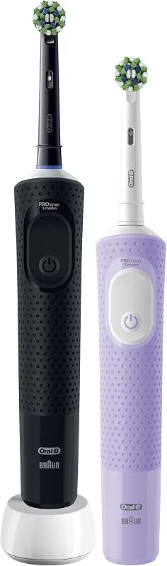 Vitality Pro Pack de 2 Cepillos de Dientes Eléctricos, Regalos Originales Mujer & Hombre - Negro y Violeta
