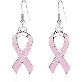 QIAOLEHUI Alloy Breast Cancer Awareness Earrings Breast Cancer Ribbon Dangle Drop Earrings Statement Survivor Jewelry for Women