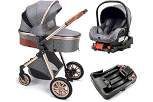 Wisesonle Baby Stroller, Infant Bassinet Stroller, Folding Pram for Newborns (2-Gold Gray(with base))