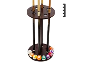 JOLENSOY Pool Stick Holder Floor Stand - Round Billiard Cue Rack Pool Table Accessories Holds 8 Pool Cues, Wooden Freestanding Pool Cue Rack Billiards Table Stand for Game Room Billiard Room Decor(Mahogany)