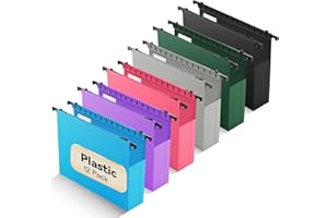 NORDUN Plastic Extra Capacity Hanging File Folder,12 Pack Expanding Hanging File Folders Letter Size, Heavy Duty Folders 2 Inch Expansion, Reinforced Hanging Folders Designed for Bulky Files(Colorful)