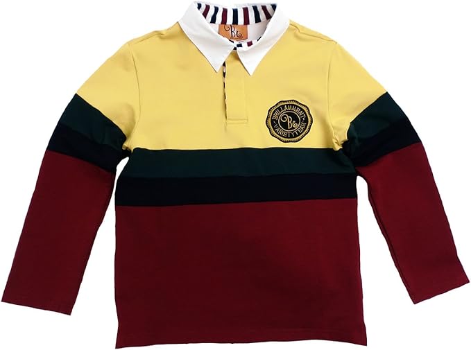 Amazon 上品子供服 英国小紳士 貴族紋章刺繍入りきちんと感ある長袖ポロシャツ Jpbt イエロー バーガンディ 130 170cm ポロシャツ 通販