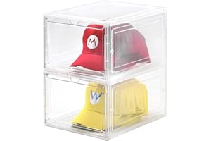 Uni HIMO 2 Pack Clear Hat Storage Box, Stackable with Magnetic Door, Holds 8 Hats Each