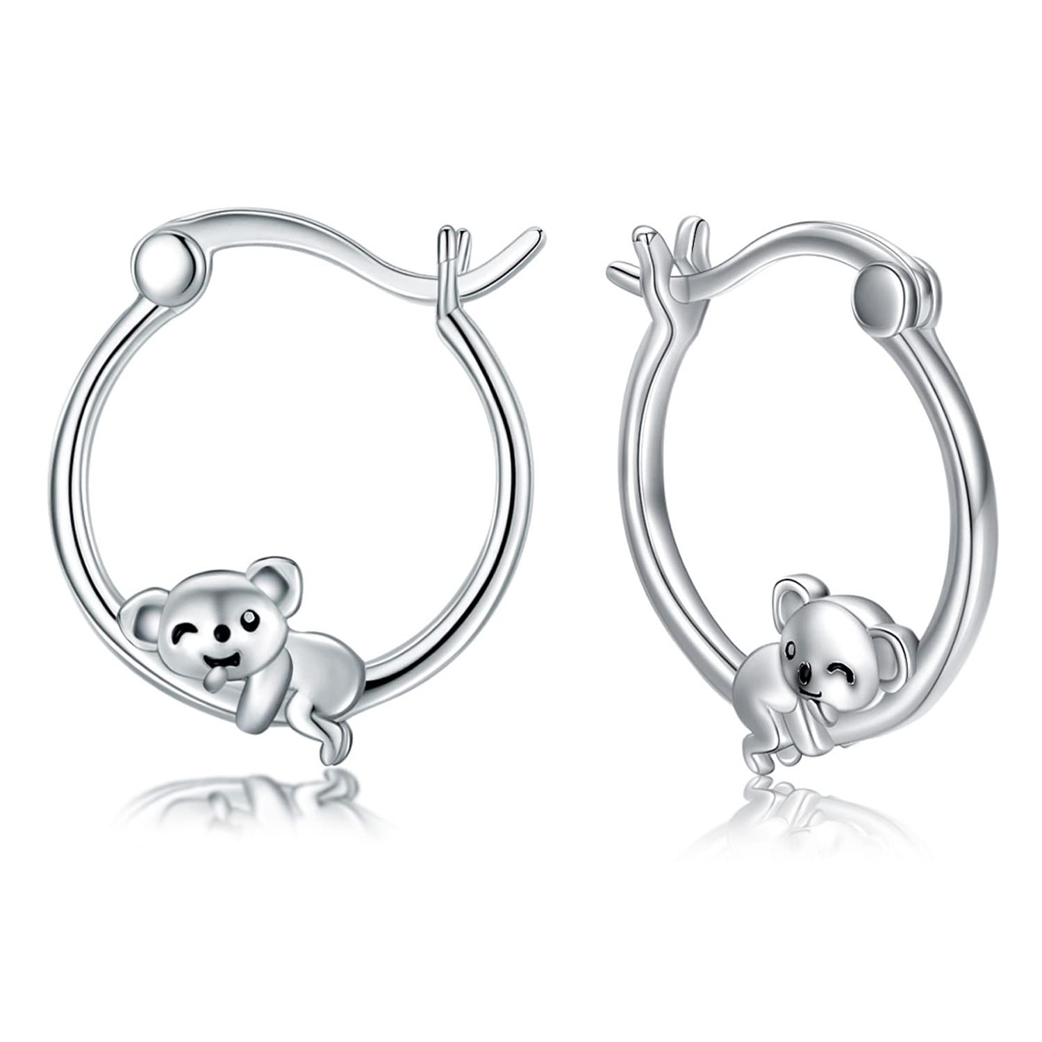 Koala Earrings Huggie Hoop Earrings 925 Sterling Silver Hypoallergenic Small Huggie Cartilage Earring Cute Animal Cuff Hoops for Women Girls