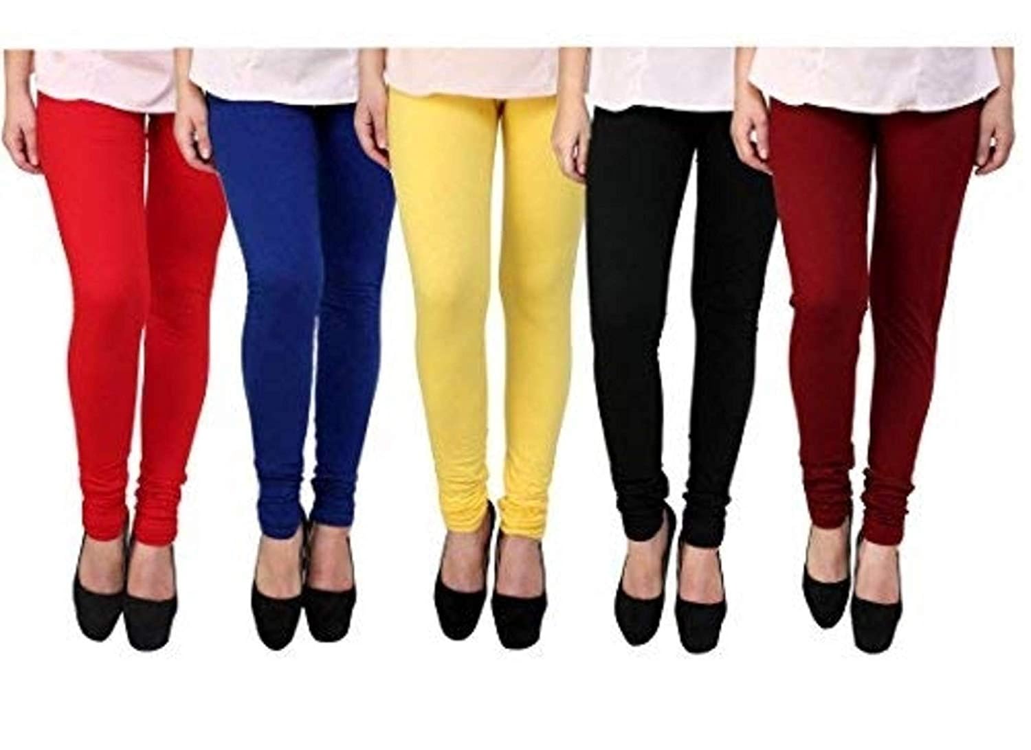 jai ganesh women's cotton lycra leggings (12345, multicolour, free size) - pack of 5