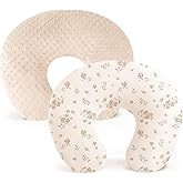 Konssy 2 Pack Nursing Pillow Covers, Soft and Comfortable Nursing Cover for Breastfeeding Pillows, Pillow Slipcover for Baby Girls Boys Newborn(Brown, Blossom)
