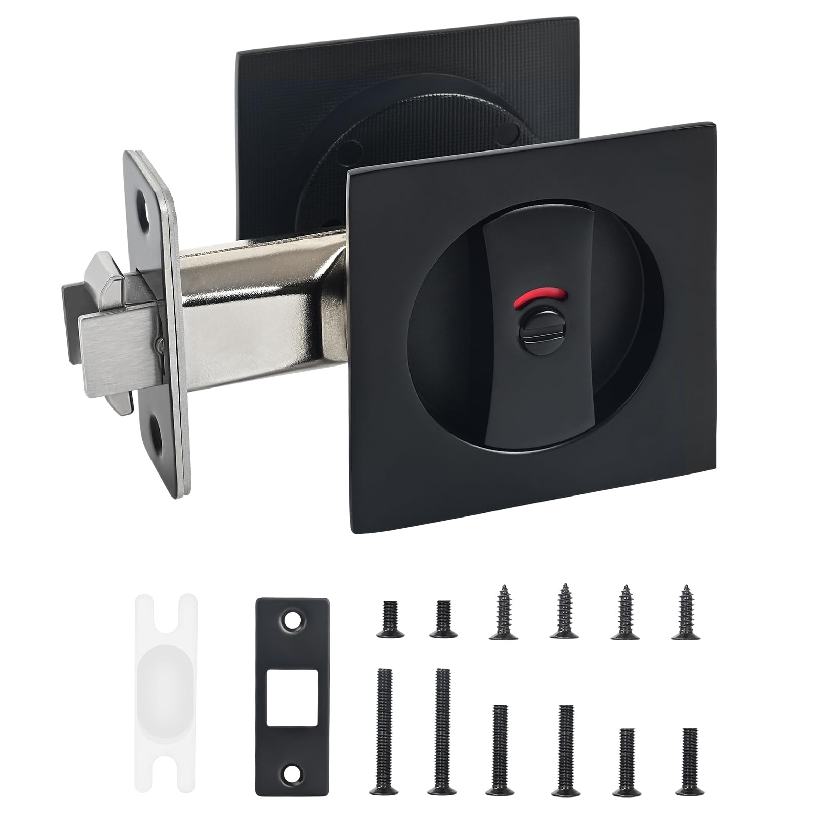 Photo 1 of YZMLOL Square Pocket Door Lock with Color Coded Indicator, Pocket Door Hardware,Pocket Door Latch, Matte Black Privacy Pocket Door Hardware for Home, Bathroom and Bedroom.