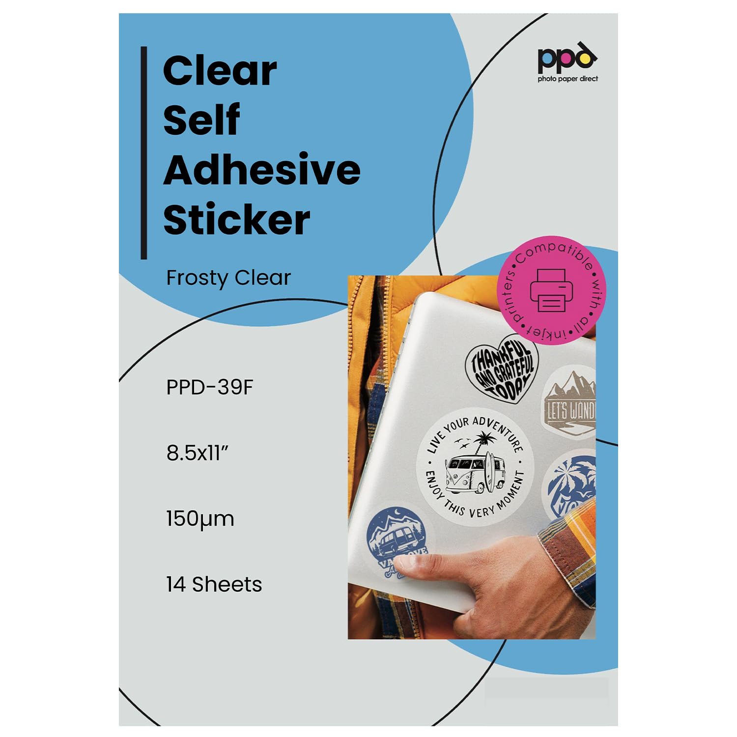 PPD A4 5 Yaprak Yarı Şeffaf Kendinden Yapışkanlı Vinil Kağıt Mürekkep Püskürtmeli Yazıcılar İçin - PPD-39F-5