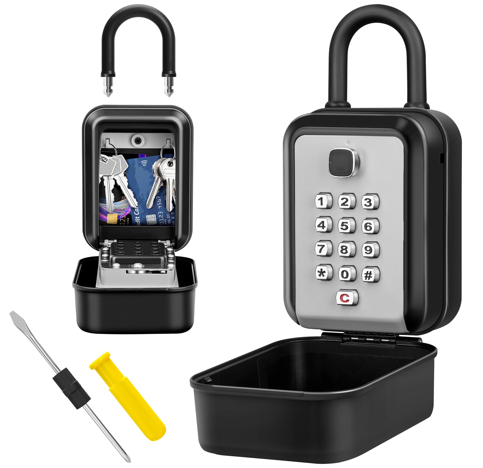 KTUEOV Key Safe, Key Lock Box Outdoor with Removable Shackle Key Safe Wall Mounted 12-Digit Combination Portable Storage Lockbox Waterproof for Home Garage Office Warehouse