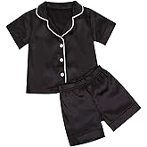 Multitrust Baby Girls Boys Silk Pajamas Set Solid Short Sleeve Button Down Shirts Tops and Shorts Infant Satin Pj Lounge Sets