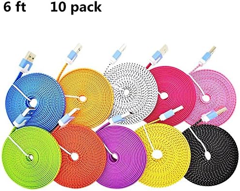 Coeuspow 10pcs/lot 2m 6 Feet Multi-color High-speed Micro USB Nylon Braided Charging Cable Sturdy Fabric Data Sync Cord for Samsung Galaxy S6/5/4/3/2 Note Tab HTC ONE M8 X Nokia Lumia PDA X-box Motorola, Lg , Google Nexus, Motorola Atrix and Other Android Smartphone and Tablet-black/white/purple/pink/hot Pink/orange Red/yellow/blue/green/orange
