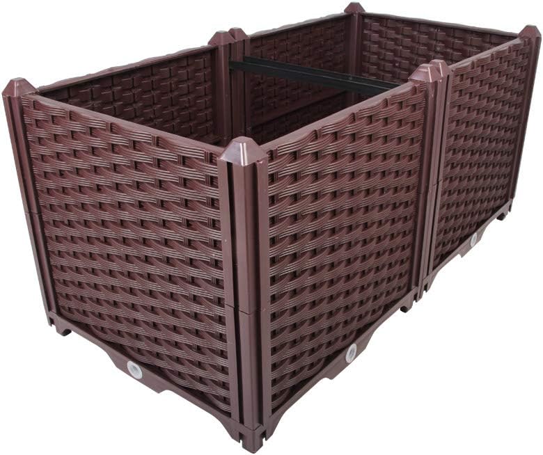 Baoyouni Rectangular Raised Garden Bed Kit Indoor Outdoor Plastic Planter Grow Box for Fresh Vegetables, Herbs, Flowers & Succulents, Brown, 30.7'' x 15.35'' x 14.96''