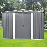 N/C Metal Garden Shed Apex Roof Tool Storage House Grey 8x6ft Door on 8ft Side view 2