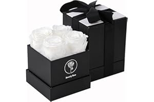 BEVERLY ROSE Forever Roses That Last A Year, Mothers Day Gift,Mothers Day Flowers For Delivery Prime White Preserved Roses For Delivery Prime, Eternity Roses In A Box, Real Flowers In A box Black Box 4PCS