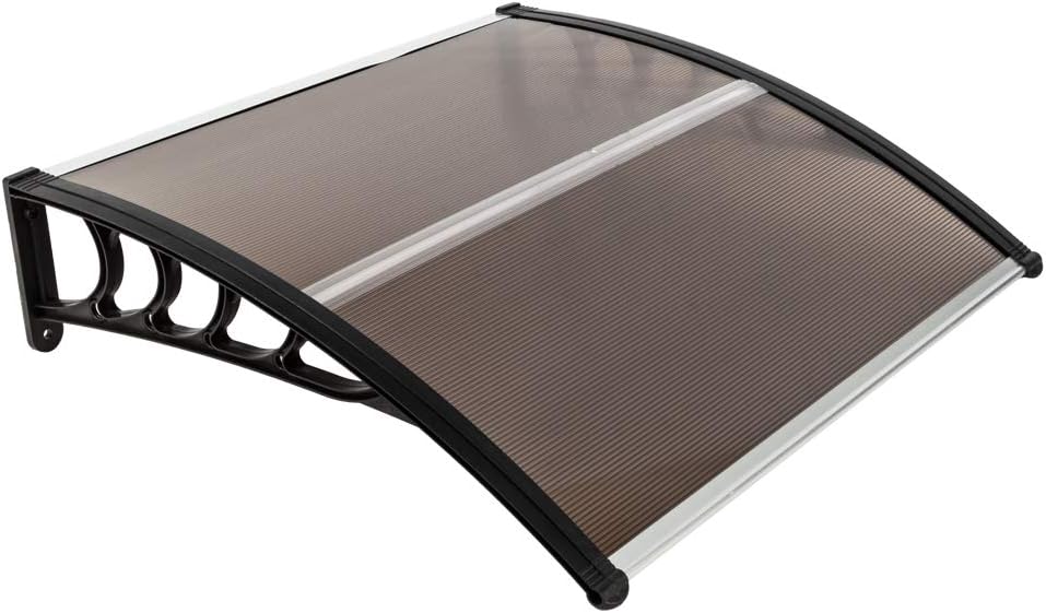 100 x 100 Door Window Awning Canopy Porch Outdoor Patio Sun Shade Shelter,Rain Snow Eaves Cover Overhead Canopy for Residential and Commercial Outdoor Application (Brown & Black Bracket)
