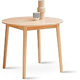 Livinia Aslan 35.4" Round Wooden Dining Table/Mid Century Modern Malaysian Oak Kitchen Table (Natural-Oak)