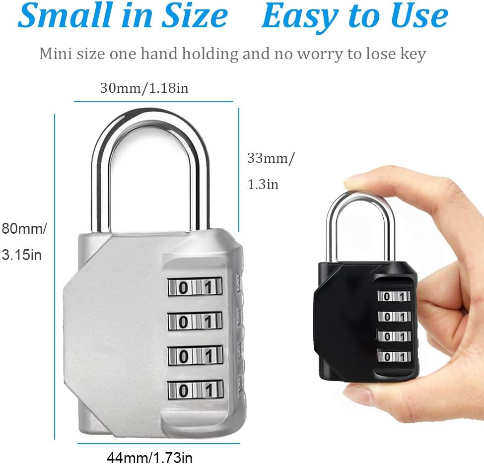 Combination Lock, 4 Digit Combination Padlock, Waterproof Gate Lock, Resettable Combo Lock for Locker, Gym, Cases, Toolbox, School, 2 Pack - Silver & Black - - 