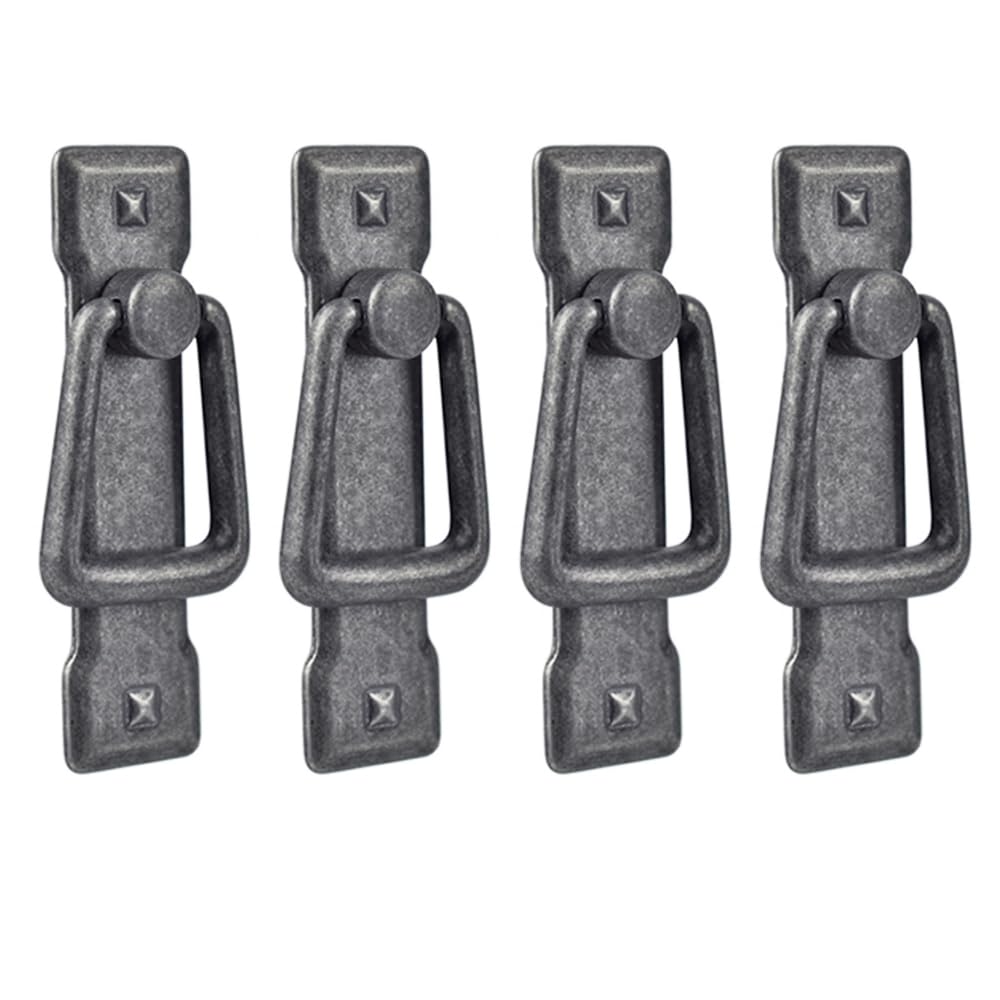 POFET 4pcs Creative Retro Cabinet Knobs Drawer Door Bin Cupboard Drop Ring Pulls Handle Black