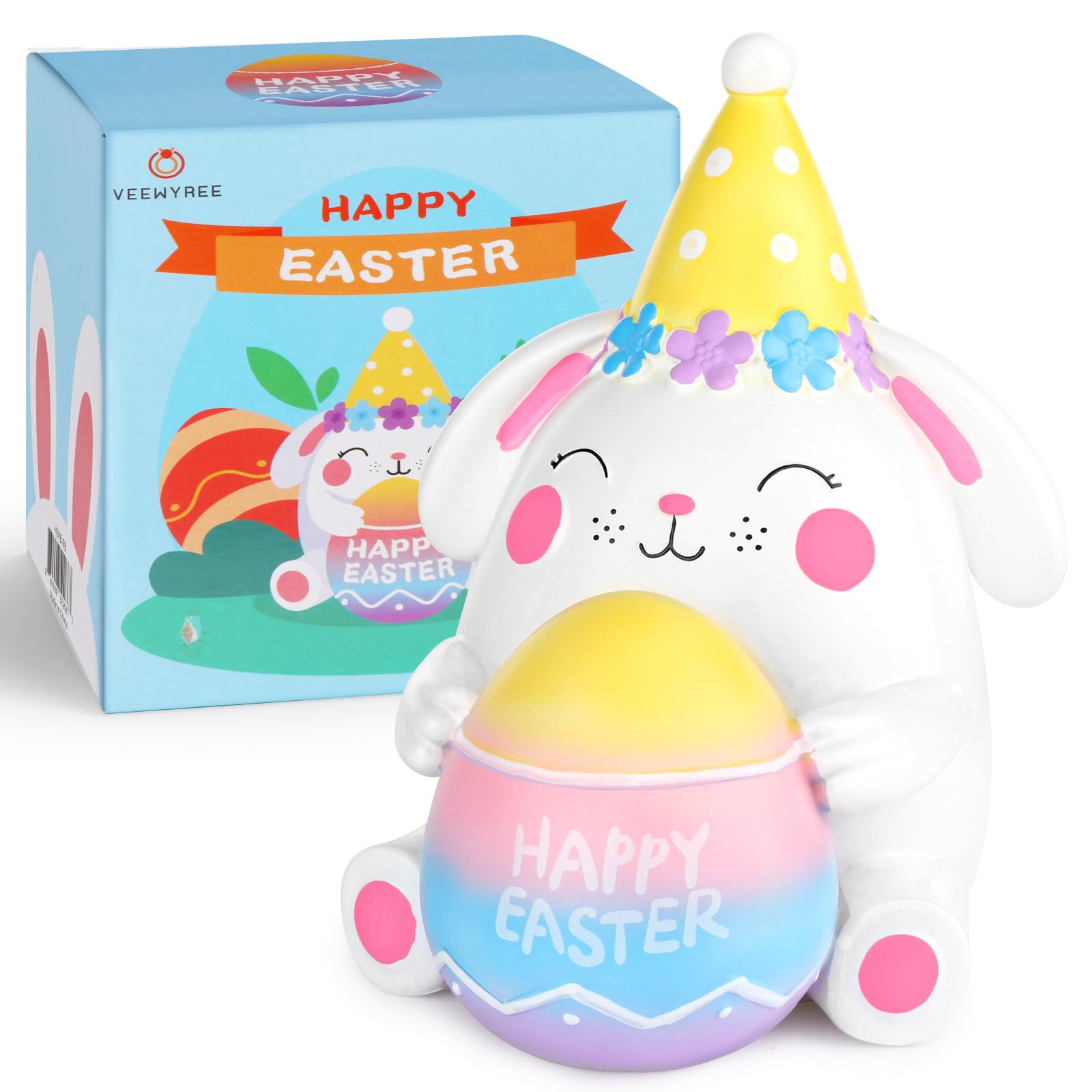 Easter Bunny Piggy Bank Girls - Cute Rainbow Kids Piggy Bank for Girls, Plastic Piggy Bank for Easter Decoration, Cute Rainbow Resin Spring Easter Bunny Kids Money Bank Unbreakable