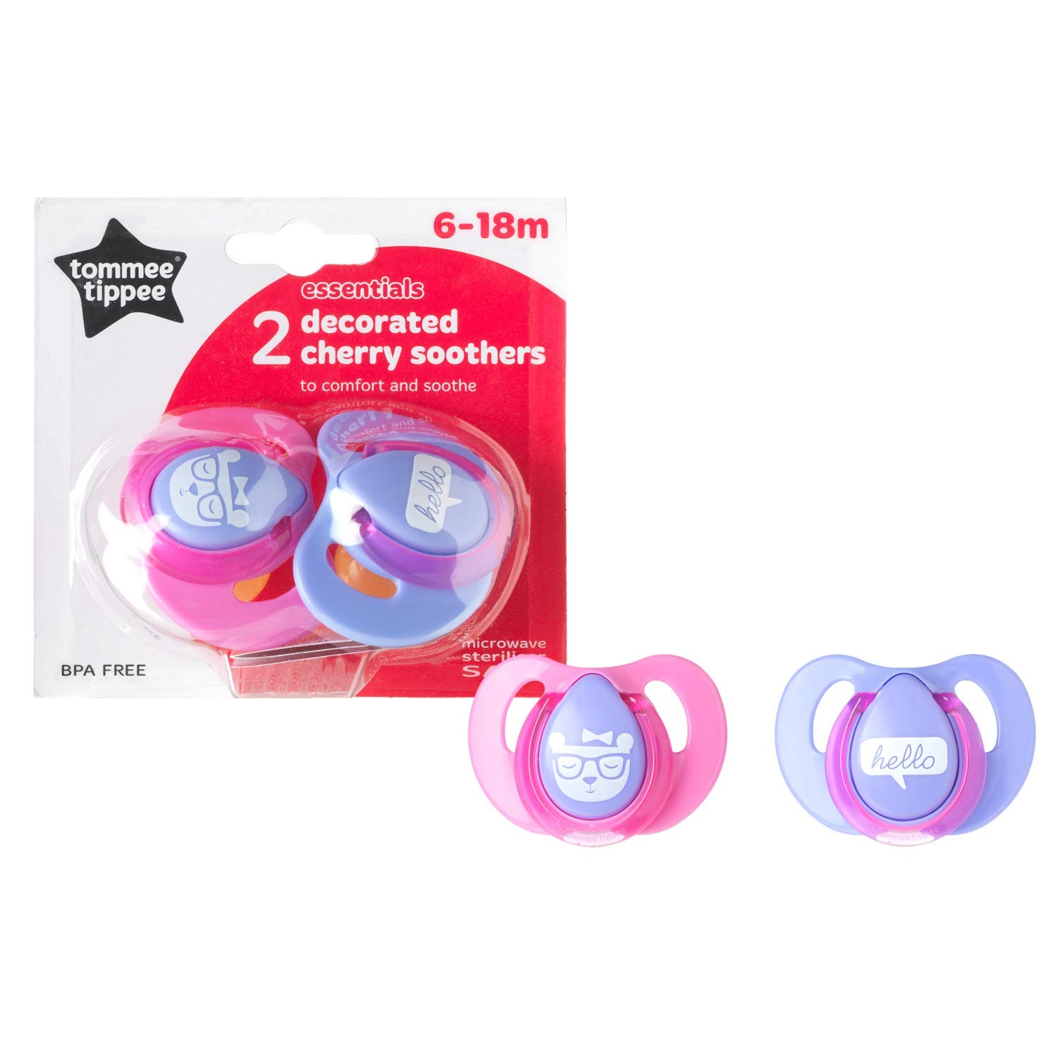Tommee Tippee Essentials Decorated Cherry Soothers 6-18m, 2 each