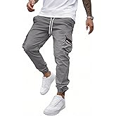 JEMLDL Mens Casual Cargo Joggers Pants—Pure Cotton Chino Pants Drawstring Hiking Outdoor Twill Sweatpants with Zipper Pocket